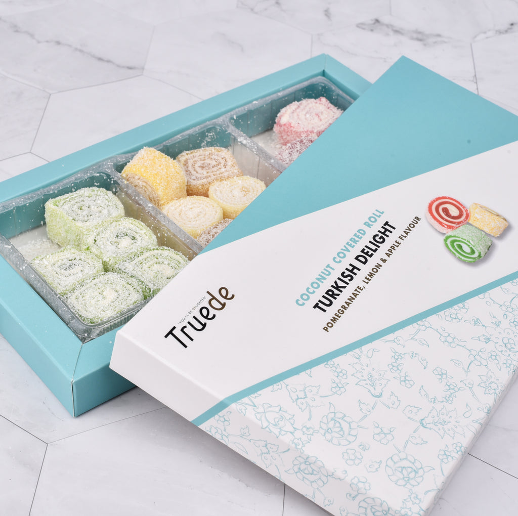 Delight Your Senses with Coconut Covered Roll Turkish Delight: Pomegranate, Lemon & Apple Flavour