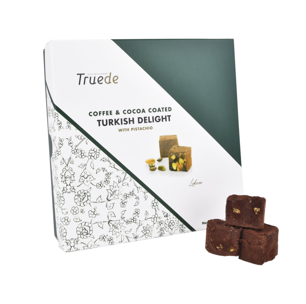 Coffee & Cocoa Coated Turkish Delight with Pistachios